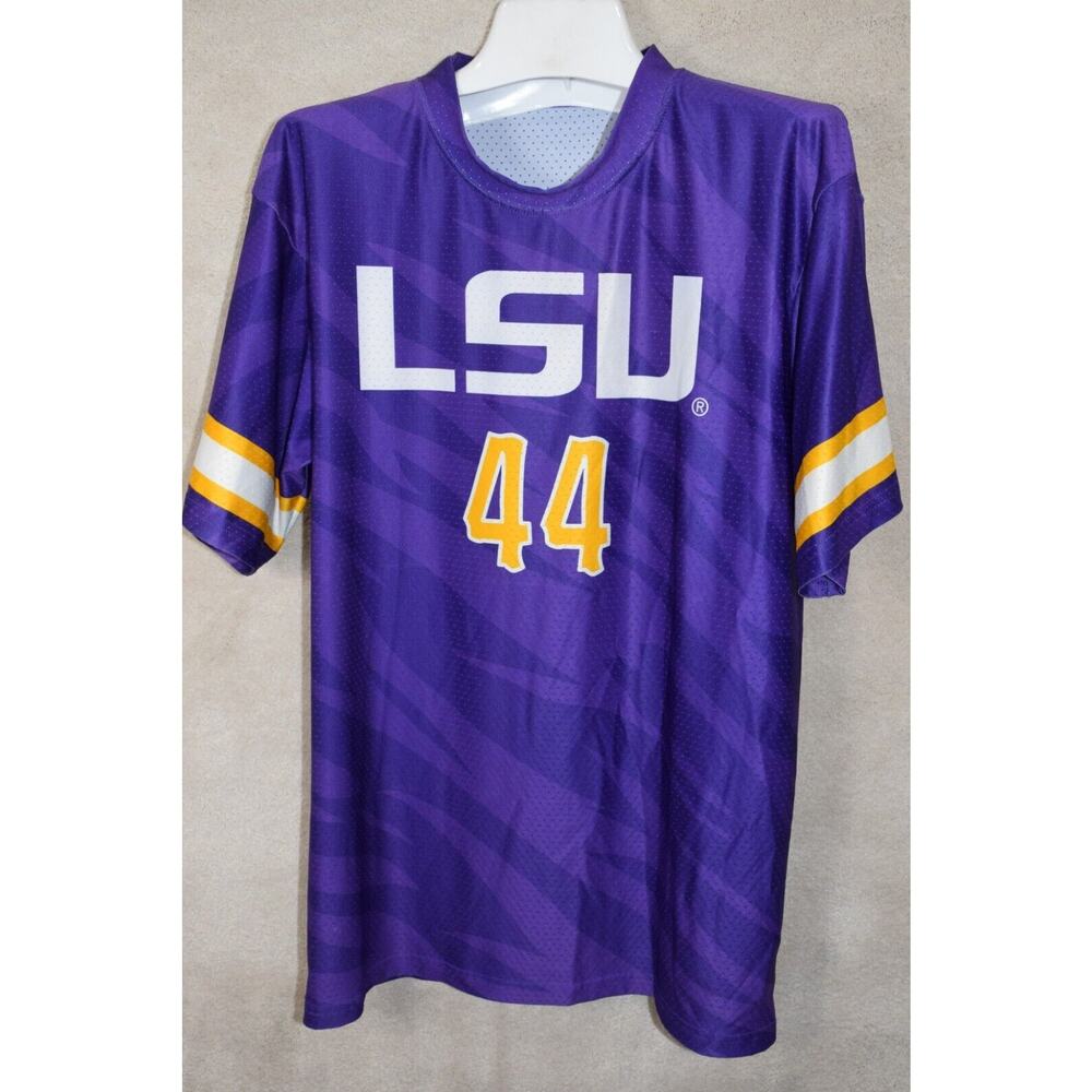 LSU Football Jersey #44 Mallet Purple Shirt Mesh Knit 2-Tone Stripes Tiger Fan M